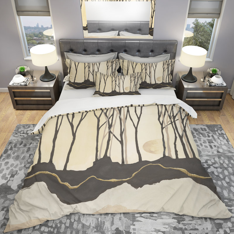 Geometric Forest - Ensemble de housse de couette Farmhouse - Microfibre de polyester, Housse simple + 1 taie décorative