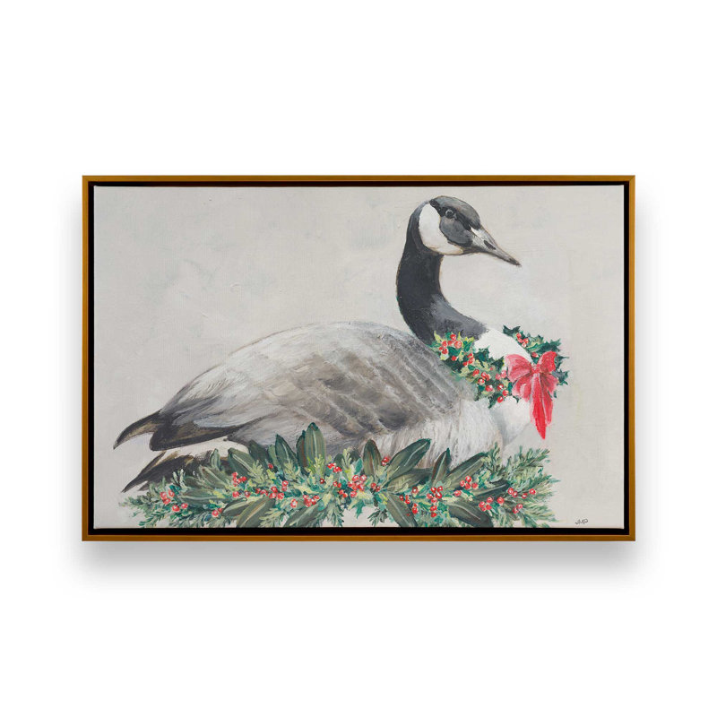 Christmas Goose by Julia Purinton Canvas Art Print, 36" H x 48" W, Framed Print without Mat, Gold