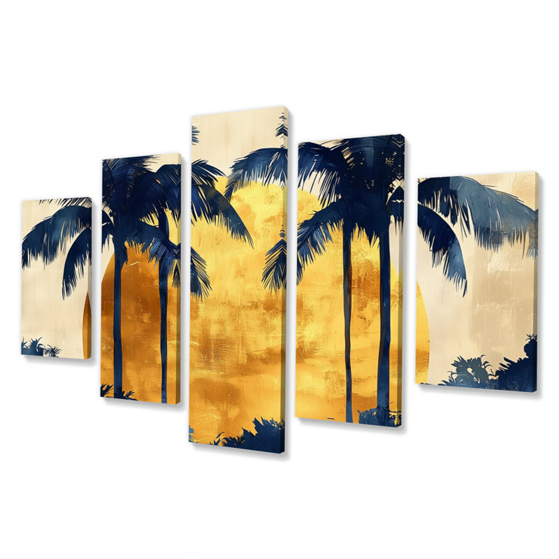 Ensemble de salon art mural palmiers bleus et dorés I - Palm Trees