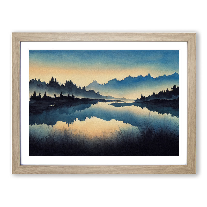 Forest River Reflection - Single Picture Frame Painting, 34cm H x 46cm W x 2cm D, Oak