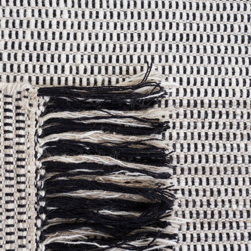 Ailiedh Vermont Flat Weave Wool/Cotton Striped Rug in Beige/Ivory, Rectangle 3' x 5'