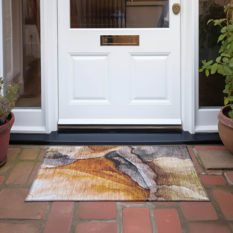 Machine Washable Indoor/Outdoor Xhevrie Paprika Rug, Rectangle 1'8" x 2'6"