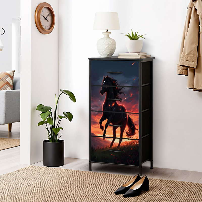 4 Drawer Dresser for Bedroom, Narrow Chest of Drawers, Wooden Top and Study Iron Frame 18"x37.5"-(WxH)
