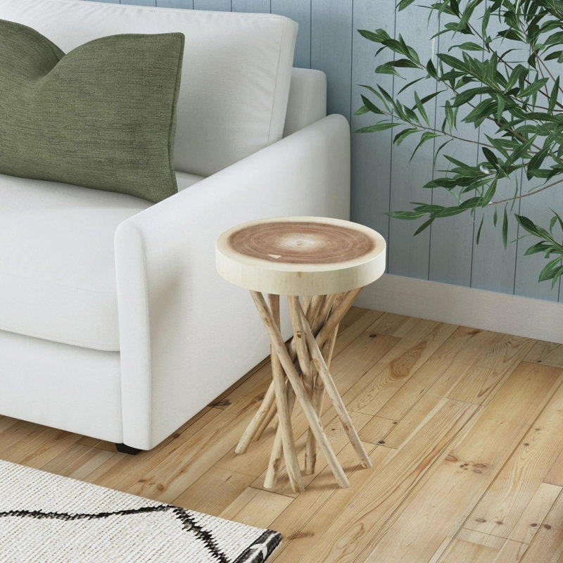 Table de bout à piédestal en bois massif Selah, Naturel, H 20,5 po x l 13,8 po x P 13,8 po