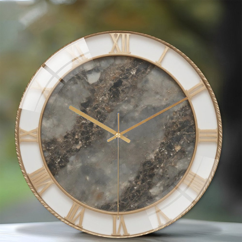 Roman-chiffres-or-marbre-horloge - horloge murale moderne en verre 12 po