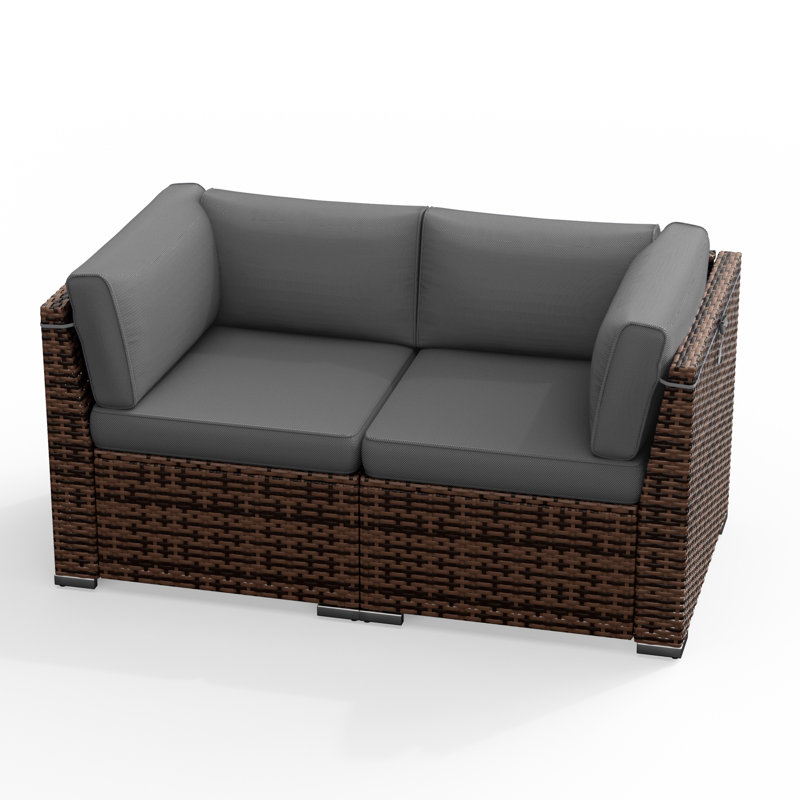 2 Piece Rattan Sectional Seating Group With Cushions, Gray