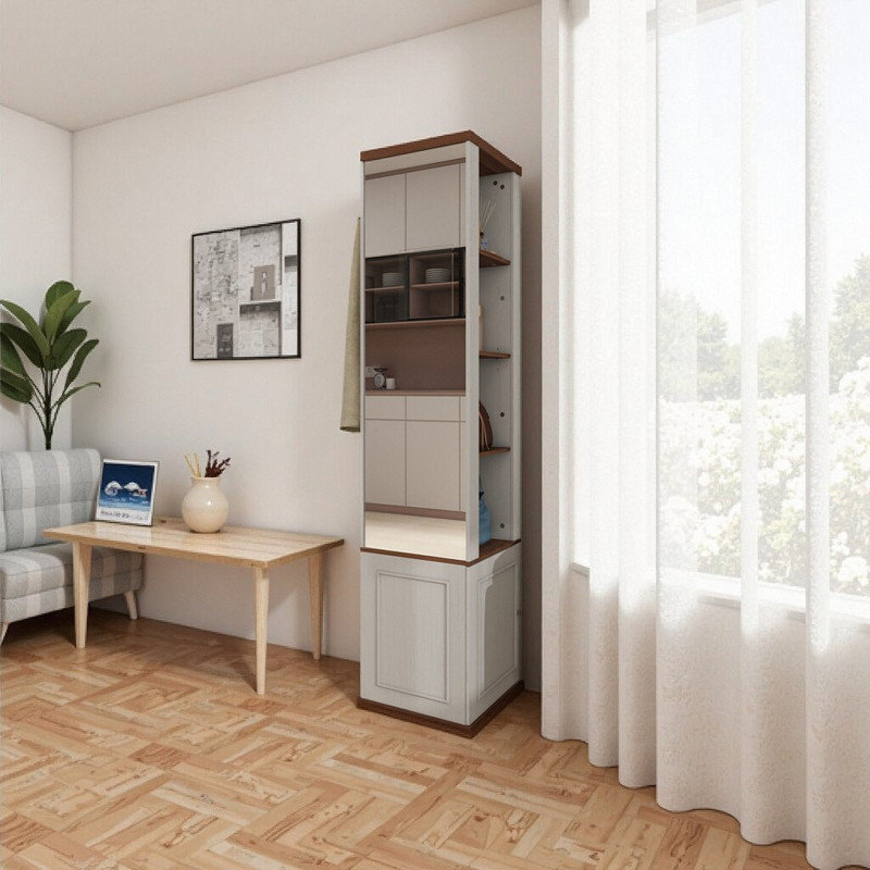 Armoire de rangement rotative à 360 ° avec miroir pleine longueur, 8 tablettes et crochets
