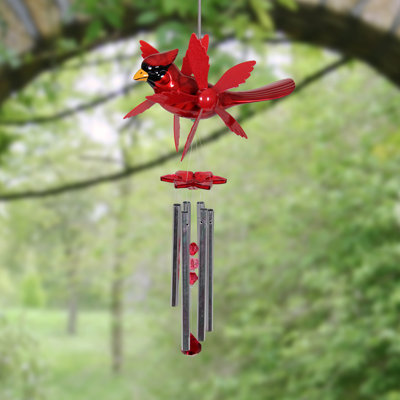 Exhart Metallic Cardinal Whirligigs Spinning Windchime, 12 by 24 Inches