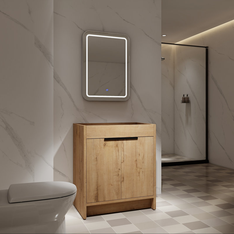 Base de meuble-lavabo autoportant avec portes à fermeture douce, Imitation chêne