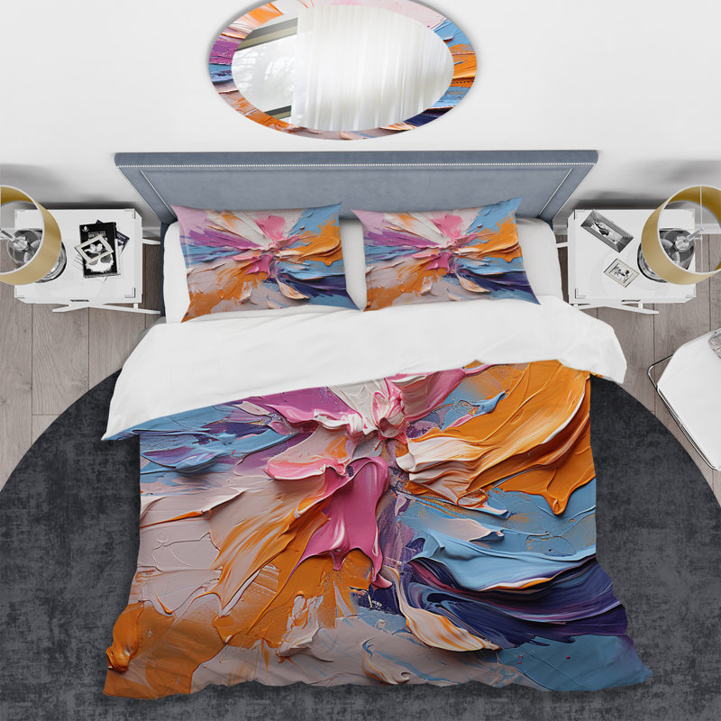 Ensemble de housse de couette à encre liquide rose et mauve III, Housse de couette pour très grand lit et 2 très 