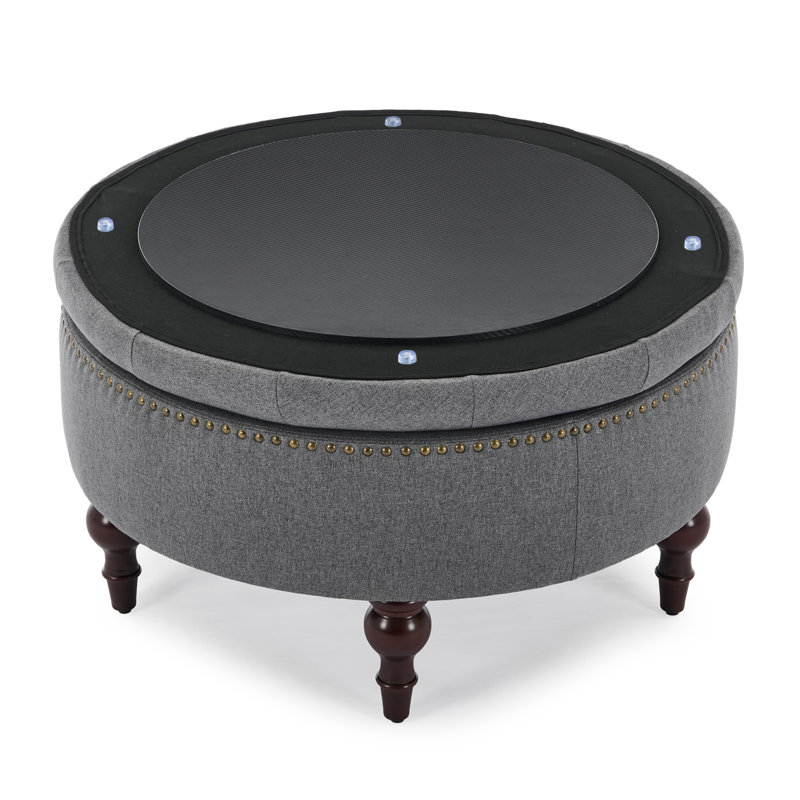 Repose-pieds de rangement rembourré en lin Ellersick, Dark Grey