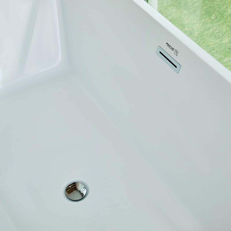 67" x 32" Freestanding Soaking Acrylic Bathtub, White/ Polished Chrome