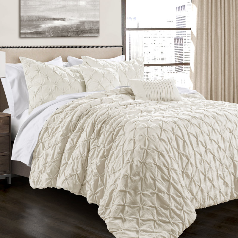 Ravello Microfiber Comforter Set, Full Comforter+2 Standard Shams+ 2 Throw Pillows, Ivory