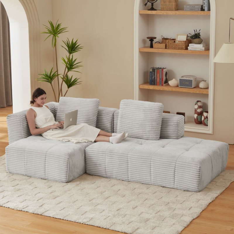 Canapé modulaire en velours côtelé 107,5 po, Gris