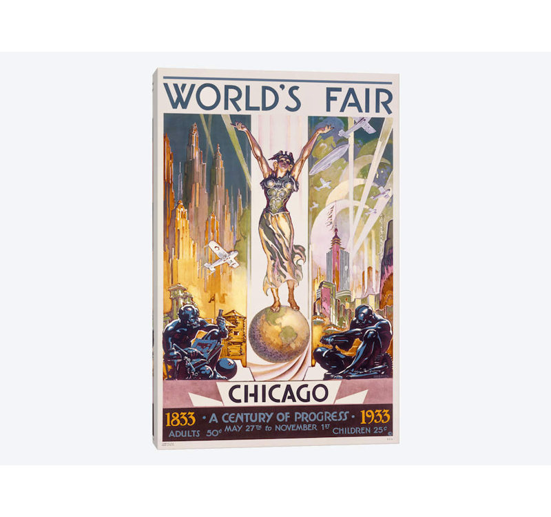 « chicago world fair, 1933 » par glen c. sheffer, impression sur toile tendue, H 18 po x l 12 po x P 1,5 po, Toile tendue