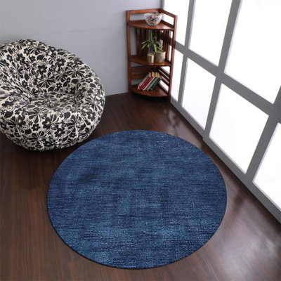 Hand Knotted Loom Wool Eco-Friendly Area Rugs - 10' x 10', Round | Blue Color | Solid Design | Area Rugs for Living room, Bedroom