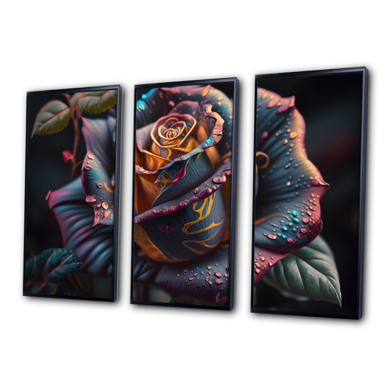 «Colorful Colorful I», reproduction sur toile 3 pièces, Cadre noir, H 28 po x l 36 po x P 1 po