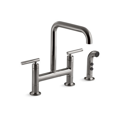 Kohler Purist® Two Handle Deck-Mounted Bridge Kitchen Sink Faucet with Pull Out Side Sprayer