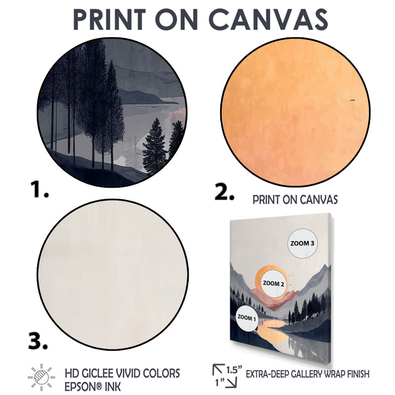 Été coucher de soleil dans les montagnes - art mural côtier, impression sur toile jaune, H 20 po x l 12 po, Noir