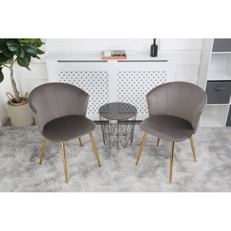 Justen Upholstered Velvet Dining Chair, 2, Grey, Gold