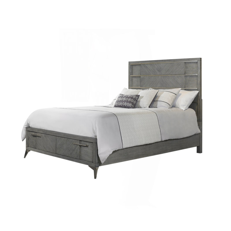 Très grand lit de rangement gris avec placage assorti, Très grand lit