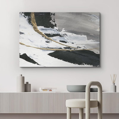 «Gold Black Paint Stroke Abstract Landscape on Canvas», reproduction d'art sur toile