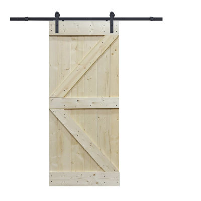 84'' Solid Wood Paneled Painted without Installation Hardware Kit Barn Door
