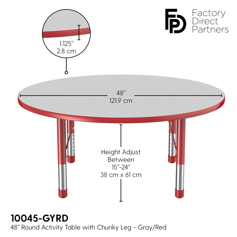 Table ronde à hauteur réglable, 48", Gris / rouge, Épais