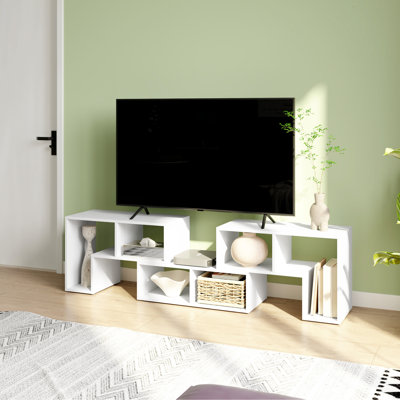 Meuble télé pour téléviseurs jusqu'à 75 pouces avec tablettes ouvertes, blanc