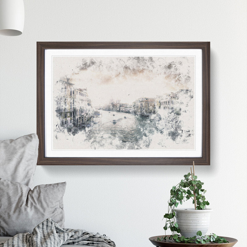 The Grand Canal in Venice Italy - Picture Frame Painting Print, 45cm H x 63cm W x 2cm D, Black Framed