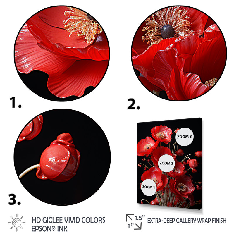 Cascade de Reds Dynamic Poppy Scene I - coquelicots, art mural, Cadre flottant blanc, H 20 po x l 12 po x P 1 po