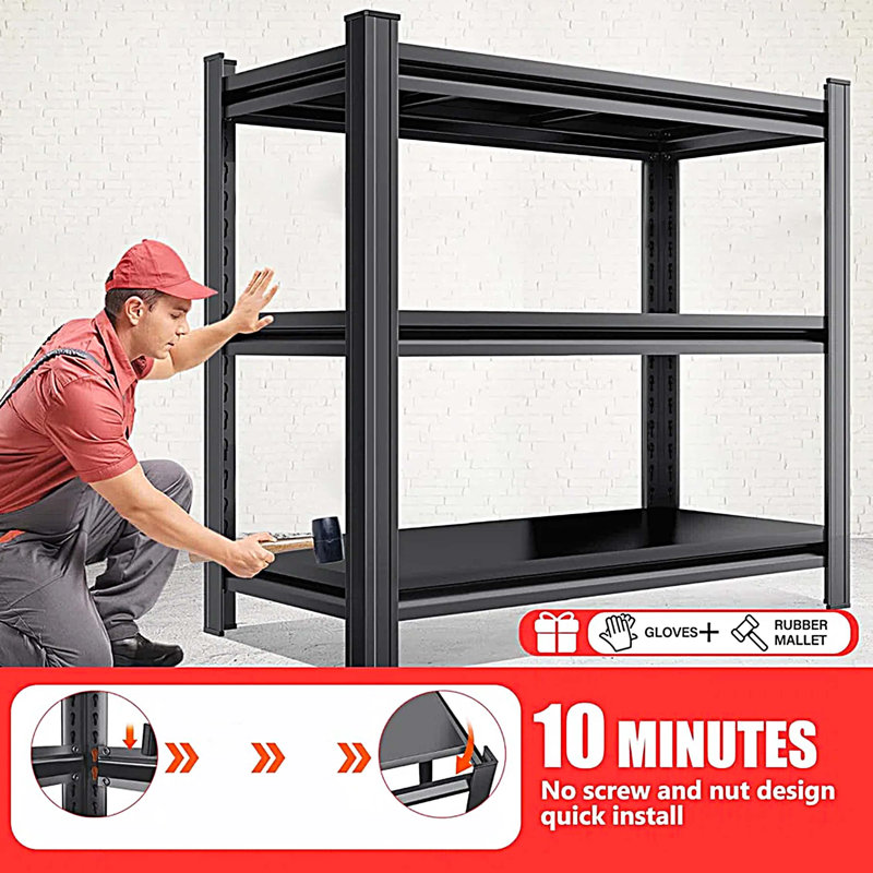3-Layer Storage Rack, Metal Storage Rack, Adjustable Height Partition