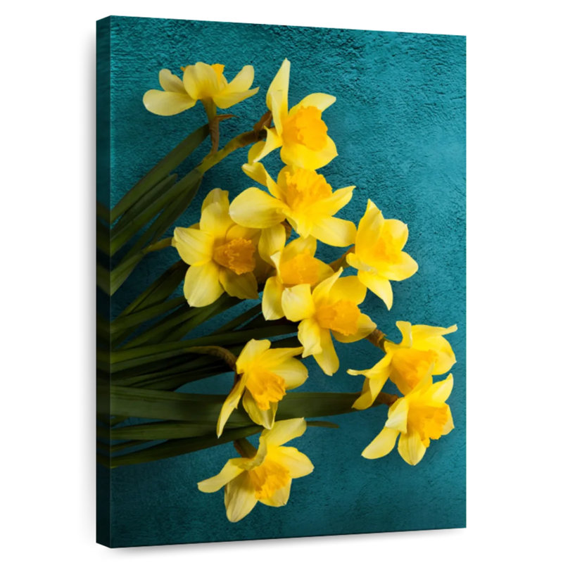 Jonquilles Harnek sur sarcelle, H 51 po x l 34 po