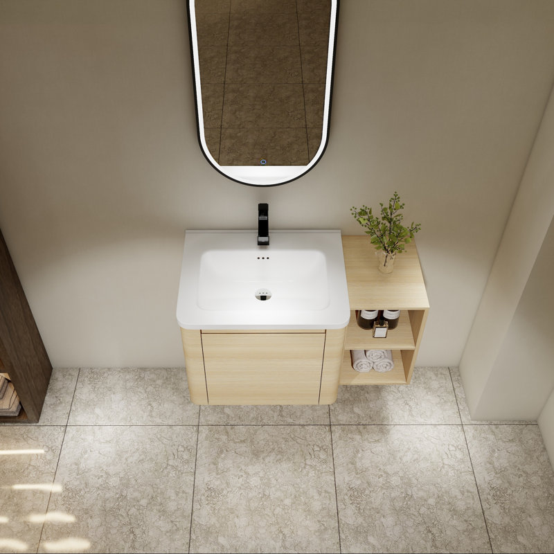 Meuble-lavabo mural en contreplaqué avec lavabo en céramique blanche, 36"