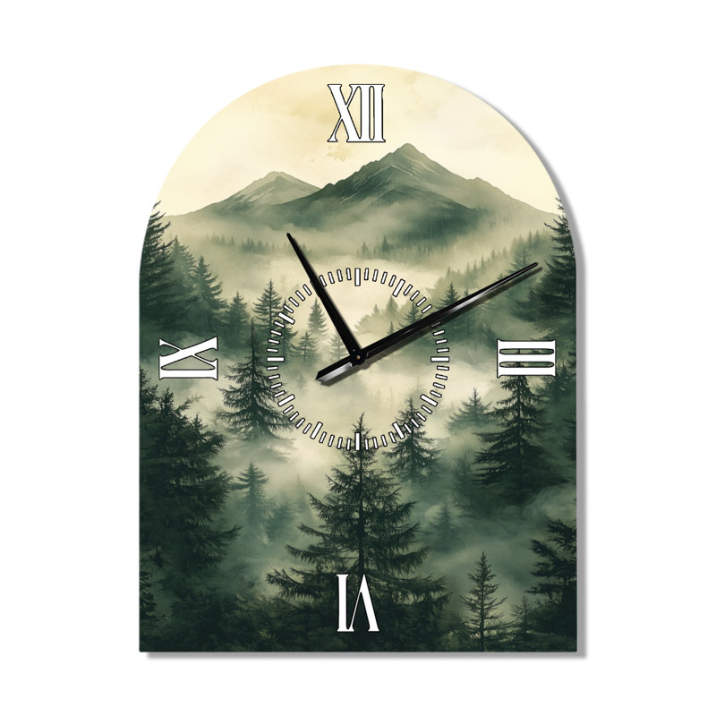 Forêt de lumière du matin déclinante I - Horloge murale scandinave silencieuse à arc vert, H 31 po x l 23 po - Arche
