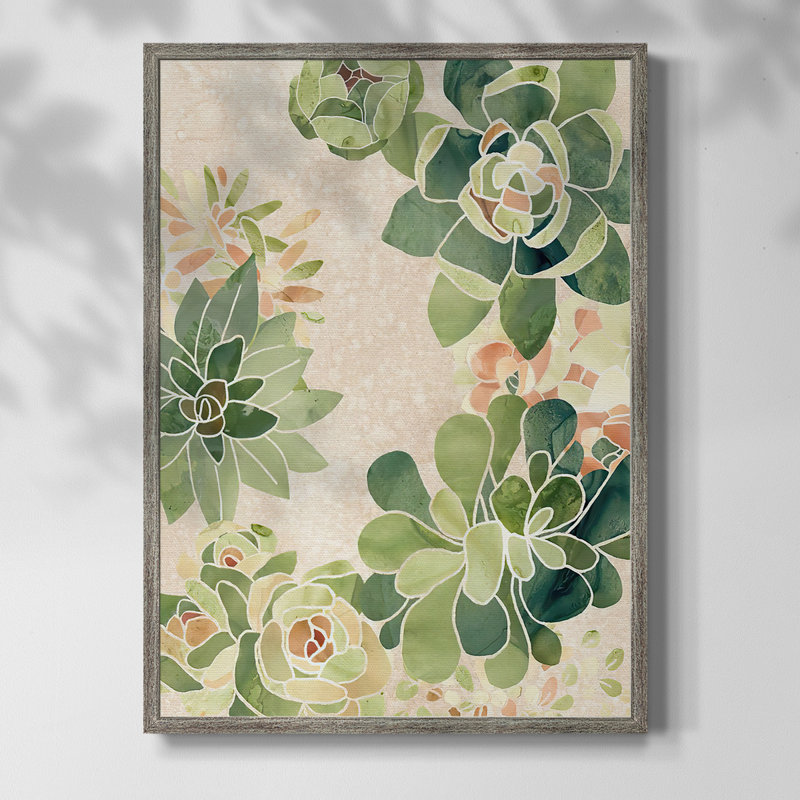 StainedGlassSucculentsII Framed Print - Solid Wood, 30" H x 24" W