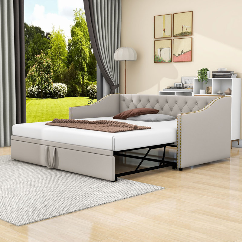Hokulani Luxurious Twin Velvet Daybed with Twin Trundle and Slats, Gray
