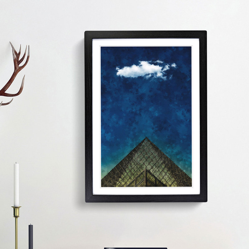 The Louvre Museum In Paris France - Single Picture Frame Painting on MDF, 87cm H x 62cm W x 2cm D, Black Framed