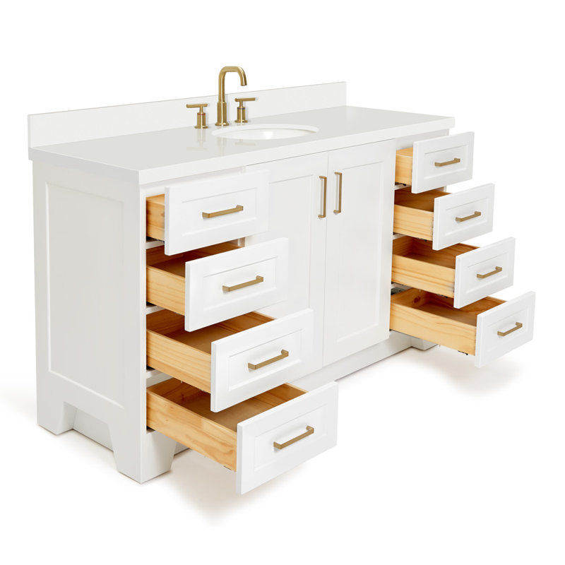 61 IN.  Single Bathroom Vanity, White, Oval, White Quartz
