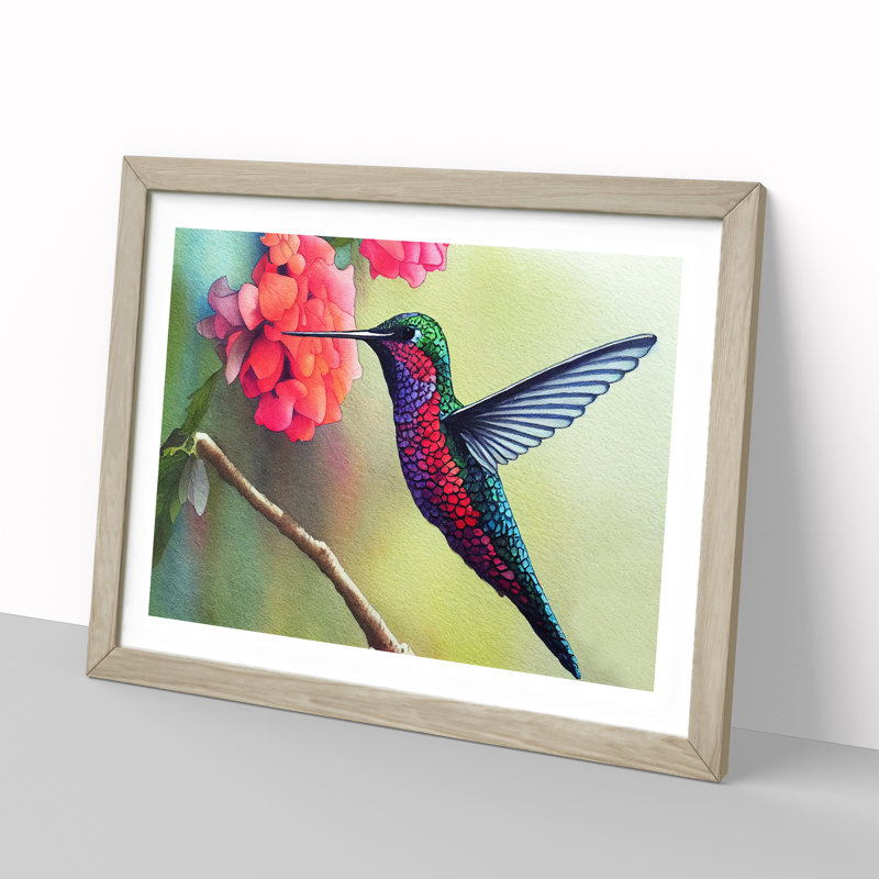 Hummingbird Vol.6 - Single Picture Frame Print, 34cm H x 46cm W x 2cm D, Oak