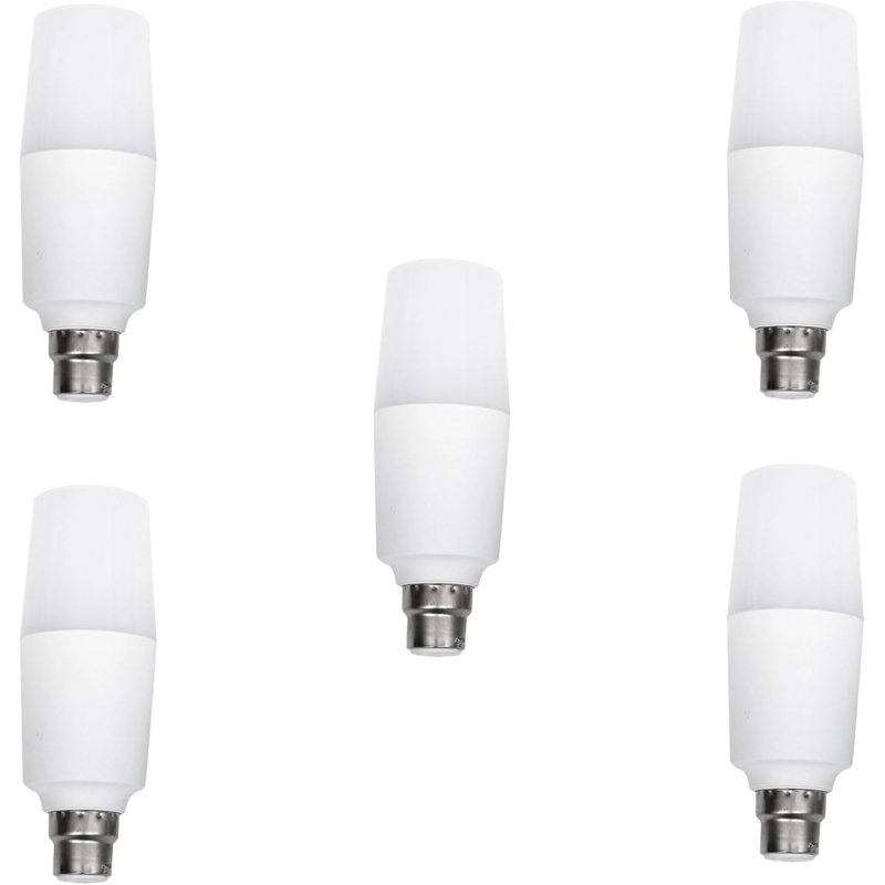 5W T37 Bright White LED Light Bulb Cylindrical Corn Bulb B22 Bayonet Base Candle Bulbs AC220V LED Daylight White 6500K Ultra Bright, Non Dimmable, Pack of 5