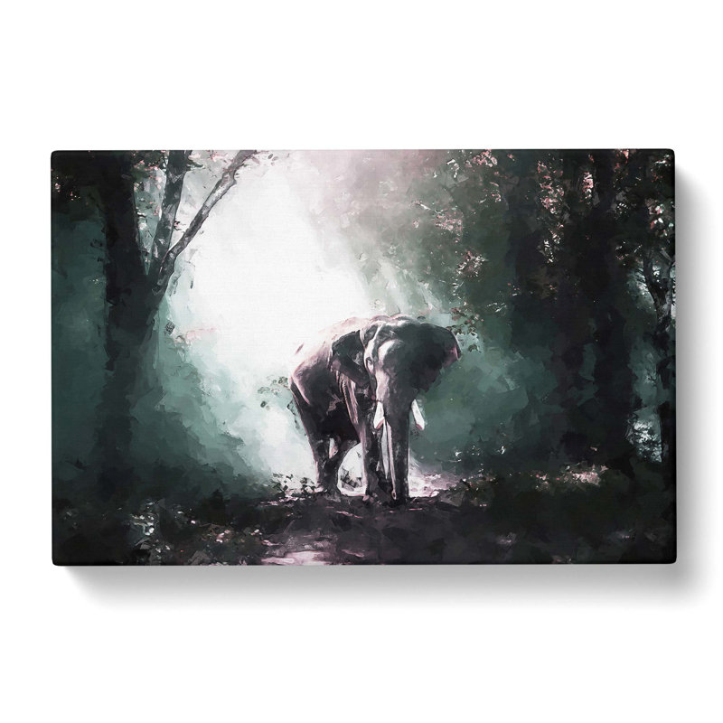 Elephant Roaming In A Green Forest In Abstract - Wrapped Canvas Painting, 50cm H x 76cm W x 3cm D