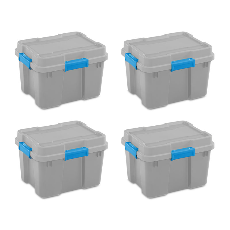 Sterilite 20 Gallon Plastic Home Storage Container Tote Box, Gray/Blue