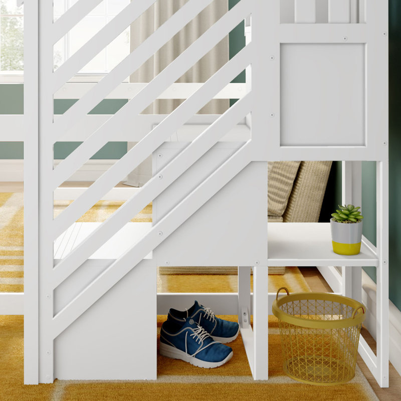 Lit mezzanine double classique + escalier, blanc, Blanc