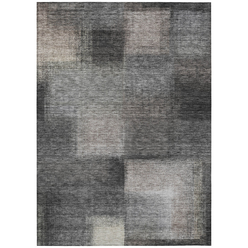 3' X 5' Charcoal Gray And Silver Abstract Washable Indoor Outdoor Area Rug