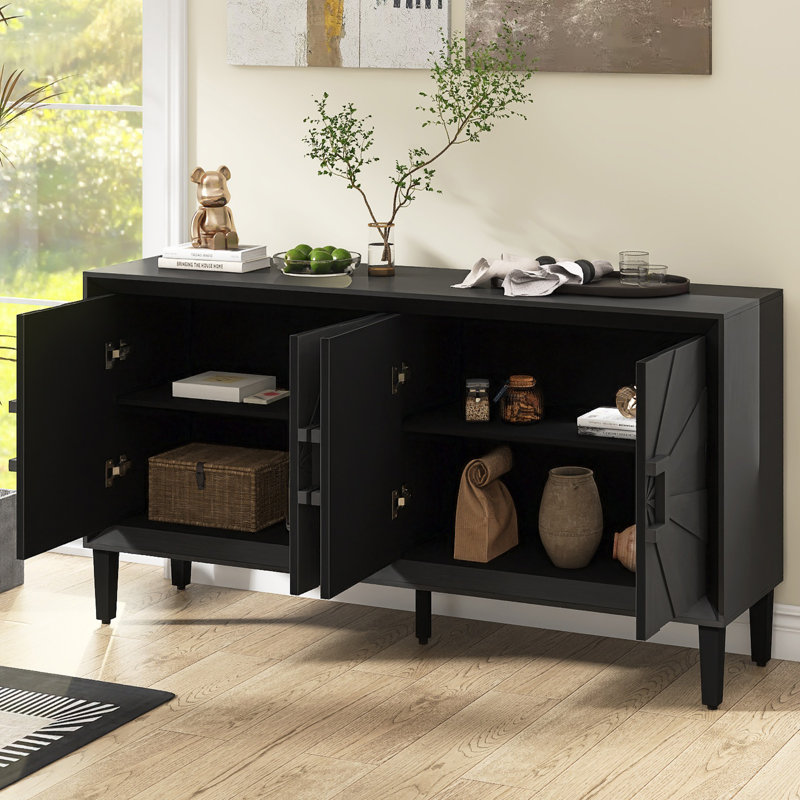 60" W Rustic Farmhouse Sideboard With Adjustable Shelves, Black