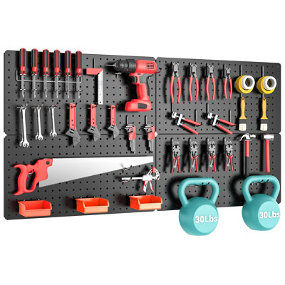 Panneau perforé, ensemble de 84 pièces en métal, comprenant 4 grands panneaux perforés de 61 x 30 cm avec accessoires et crochets de verrouillage