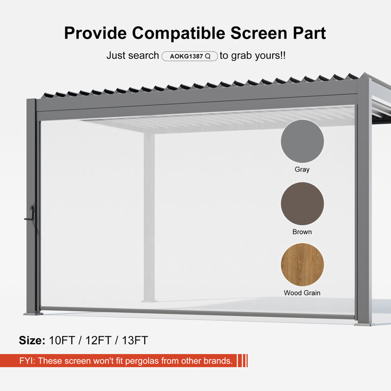 LED Adjustable Aluminum Pergola with Louvers with Lights for Patio, Charcoal Gray, 10 ft x 10 ft