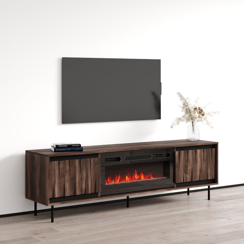 Swing 71" Modern TV Stand with Electric Fireplace, Matte Finish, Media Storage, Black