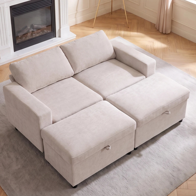 Canapé-lit d'intérieur Chenille Cloud de 157 cm, fauteuil surdimensionné avec rangement et canapé-lit convertible, fauteuil lounge avec larges accoudoirs et repose-pieds, fauteuils de lecture pour adultes, canapés beiges pour salon